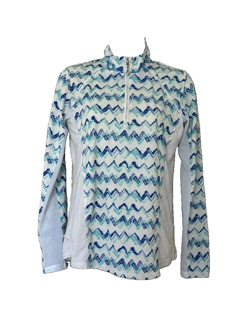 SanSoleil UV 50+ Cooling Top Women’s XS Blue White Zig Zag Golf Tennis